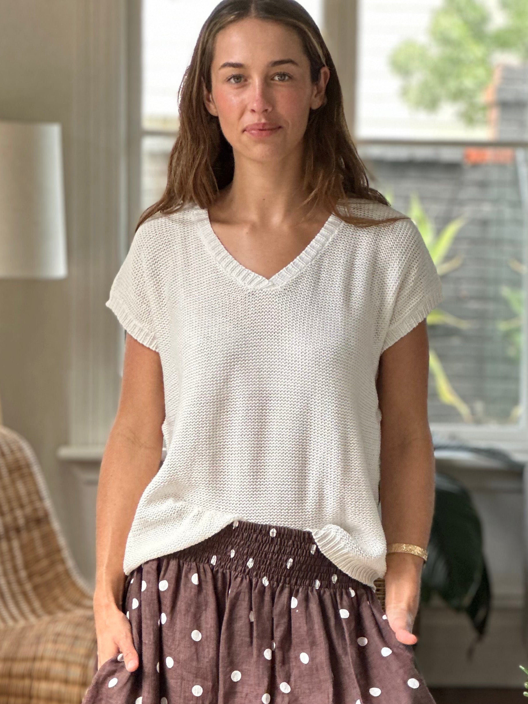 lara knit top - warm white cotton