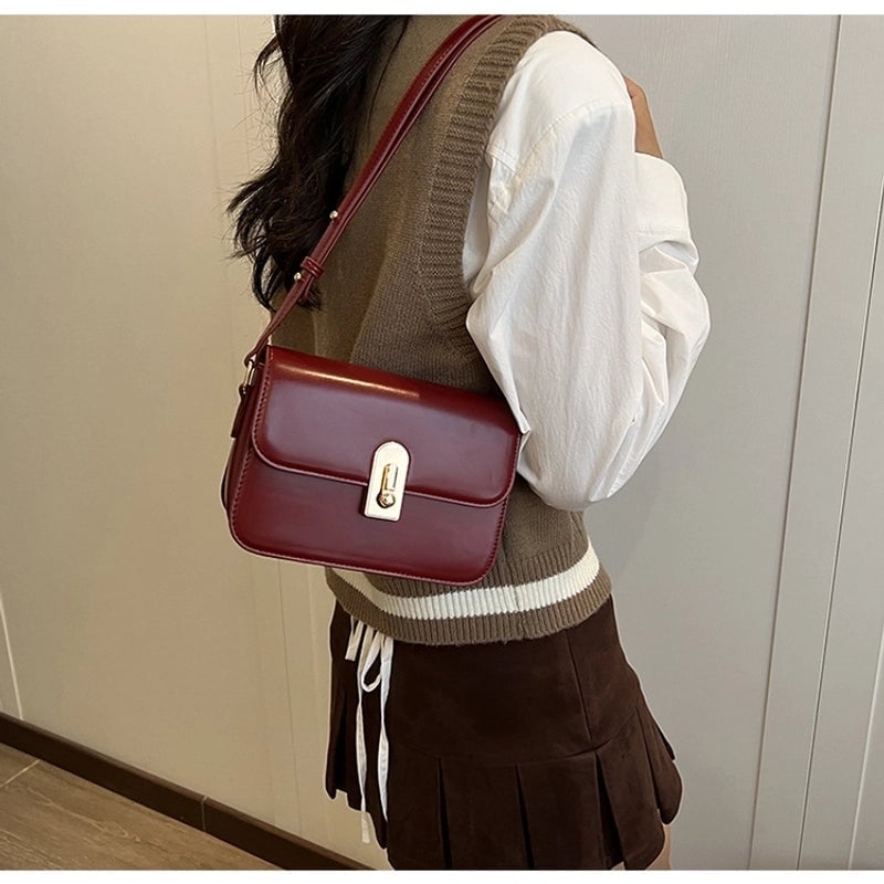Women's Small PU Solid Color Elegant Lock Square Magnetic Buckle Square Bag