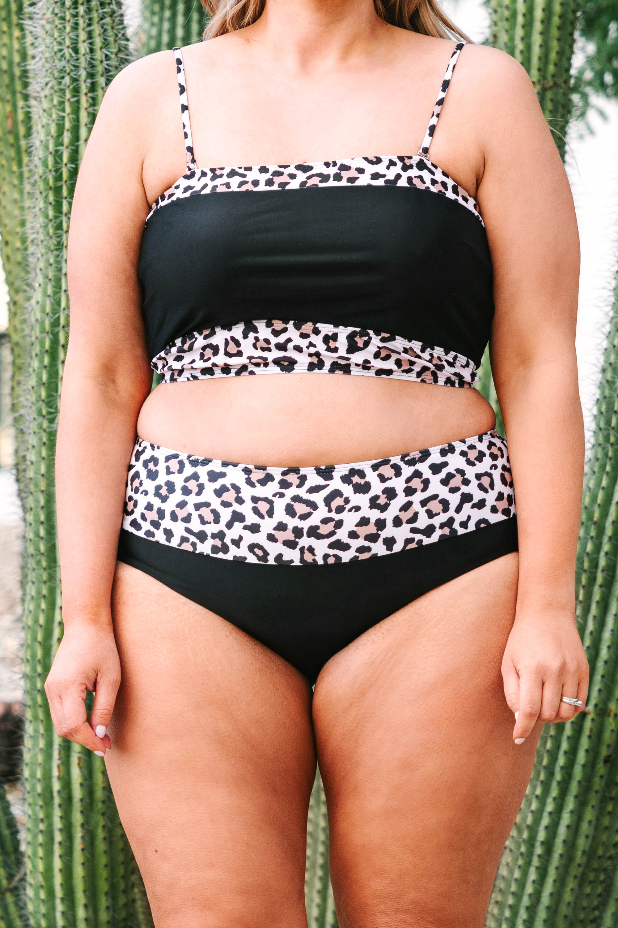 Hidden Islands Swim Top. Black-Leopard