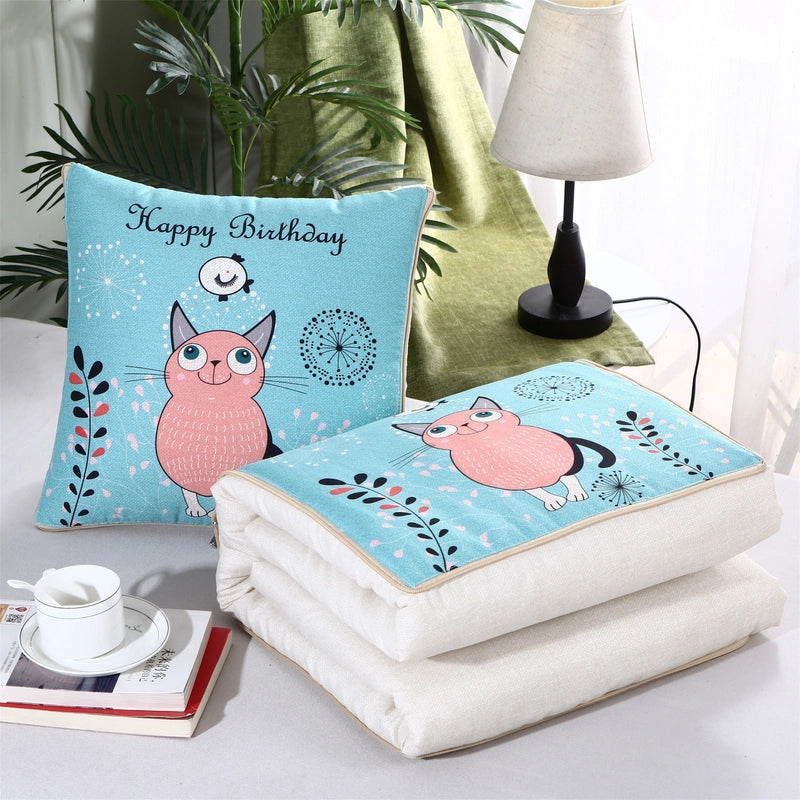 Pillow Quilt Dual-use Two-in-one Four-season Universal Car Thin Cushion Sleeping Blanket Activity Gift Printing