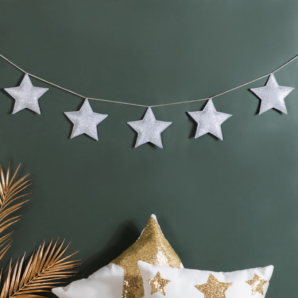 Festive Shimmery Star Bunting Silver 98 Inch