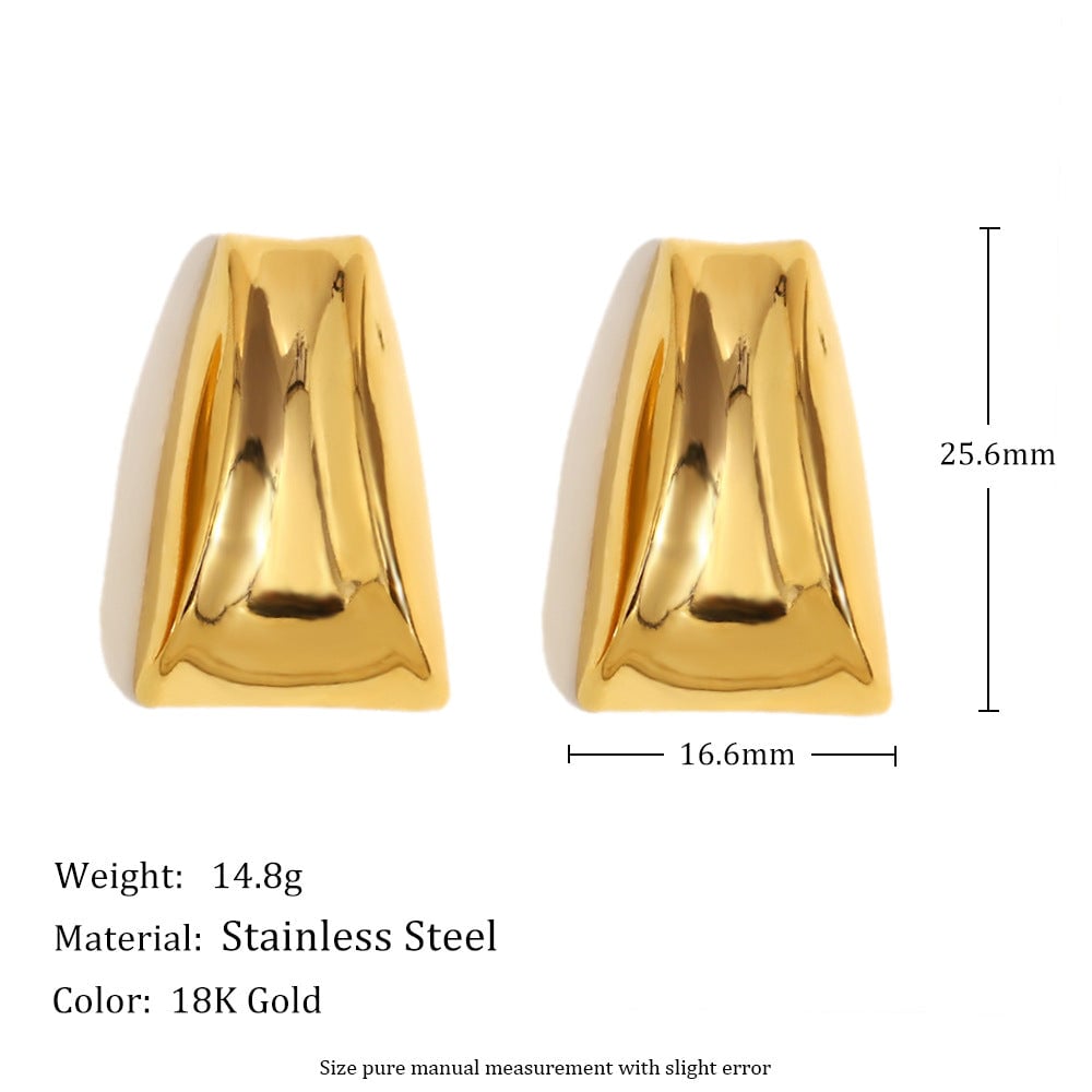 Vintage Stainless Steel 18K Gold Plated O-Shaped Hollow Pumpkin Trapezoidal Pearl Bow Earrings For Women