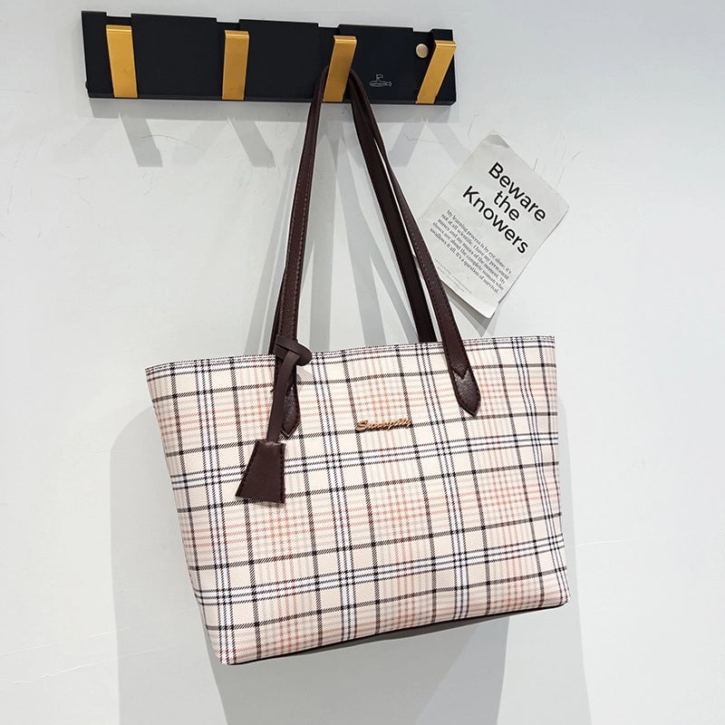 Women's Large Pu Leather Stripe Basic Vintage Style Zipper Tote Bag
