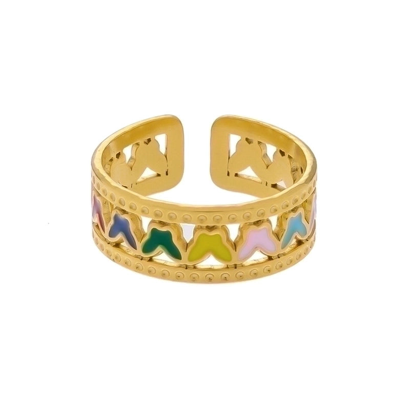 Vintage Style Color Block Stainless Steel 18K Gold Plated Plating Open Rings
