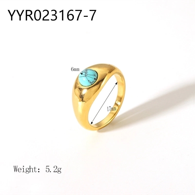IG Style Retro Geometric 304 Stainless Steel Natural Stone Rhinestones Zircon 18K Gold Plated Polishing Plating Inlay Rings