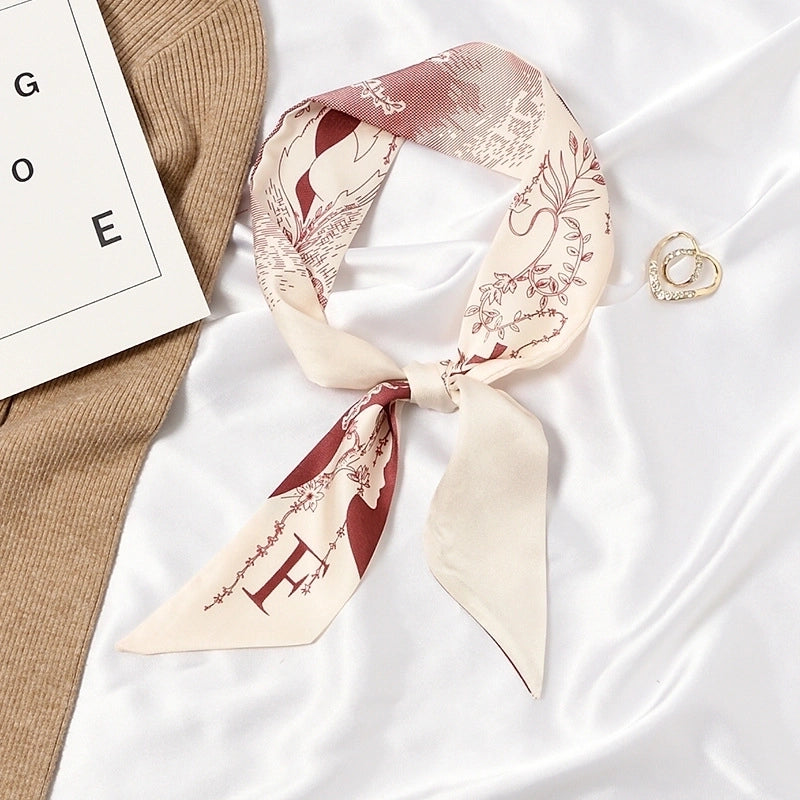 Women's Sweet Color Block Satin Printing Silk Scarf