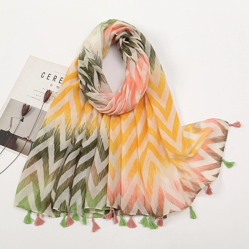 Women'S Bohemian Geometric Cotton And Linen Scarf