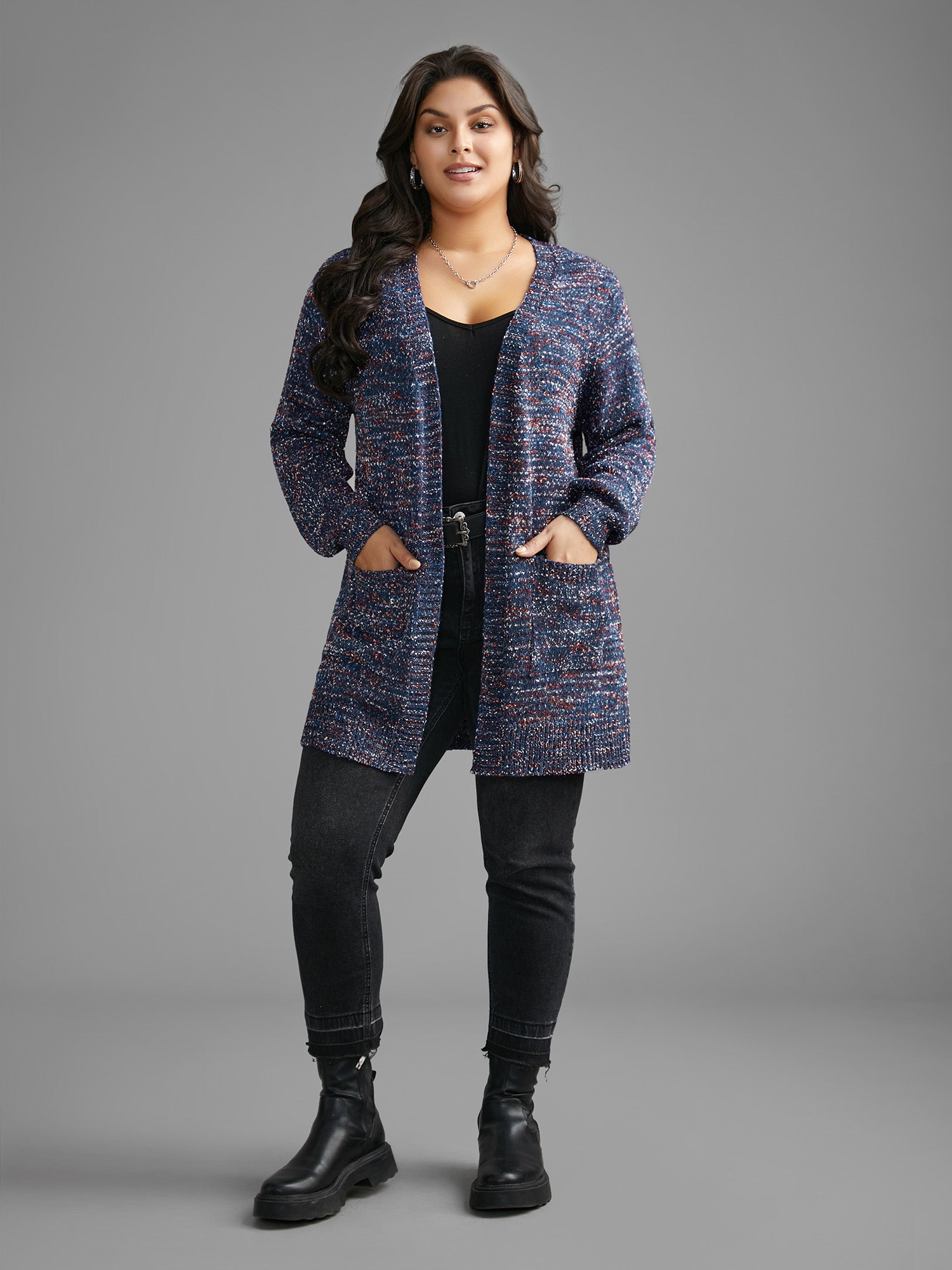 Contrast Heather Texture Patch Pocket Cardigan