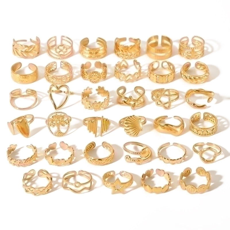 Stainless Steel 18K Gold Plated IG Style Basic Minimalist Plating Four Leaf Clover Heart Shape Flower Open Rings
