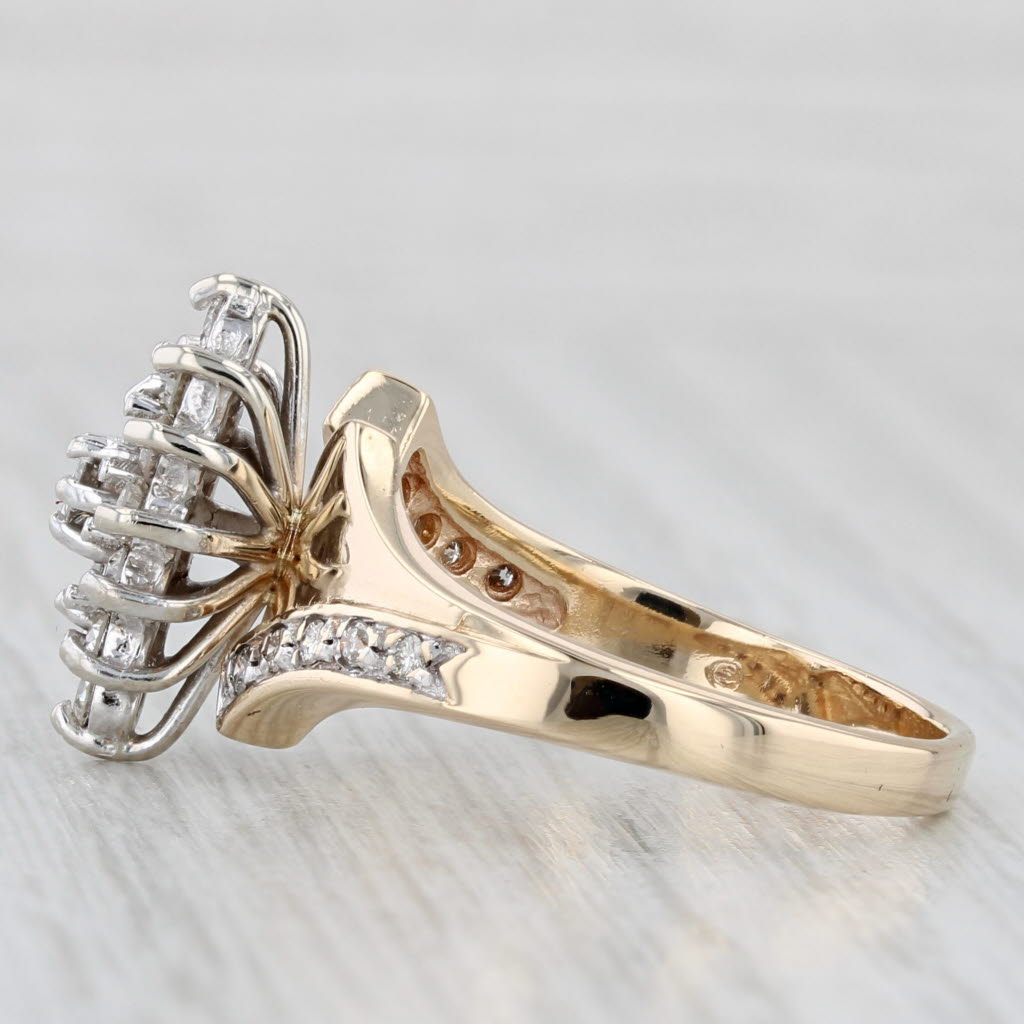 0.60ctw Diamond Cluster Bypass Ring 10k Yellow Gold Vintage Engagement