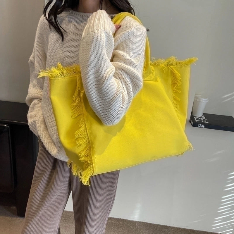 Women's Canvas Solid Color Basic Streetwear Sewing Thread Square Open Shoulder Bag Square Bag Underarm Bag