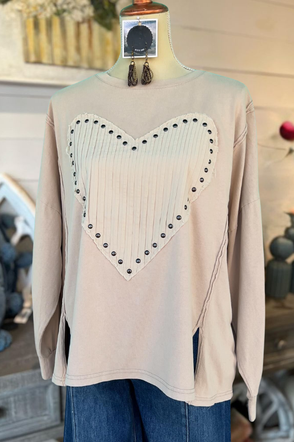 Heart Patch Rhinestone Pullover