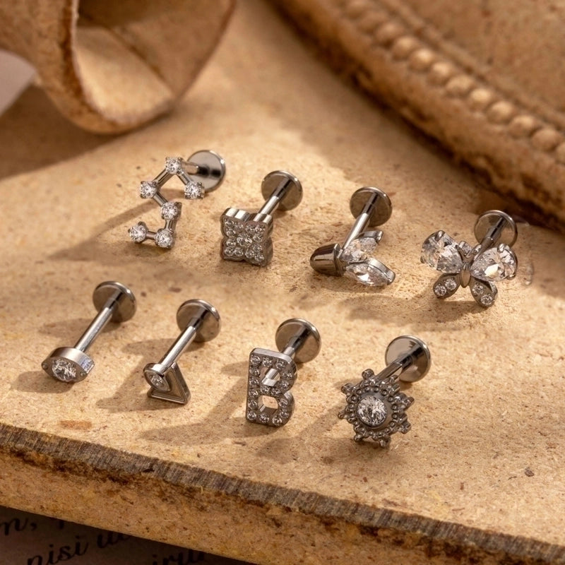1 Piece Ear Cartilage Rings & Studs Minimalist  Flower Butterfly Pure Titanium Plating Inlay Zircon