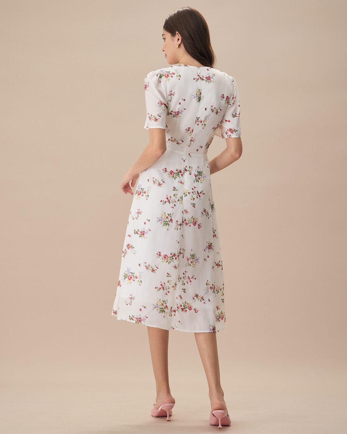 The Apricot V Neck Floral Ruched Midi Dress