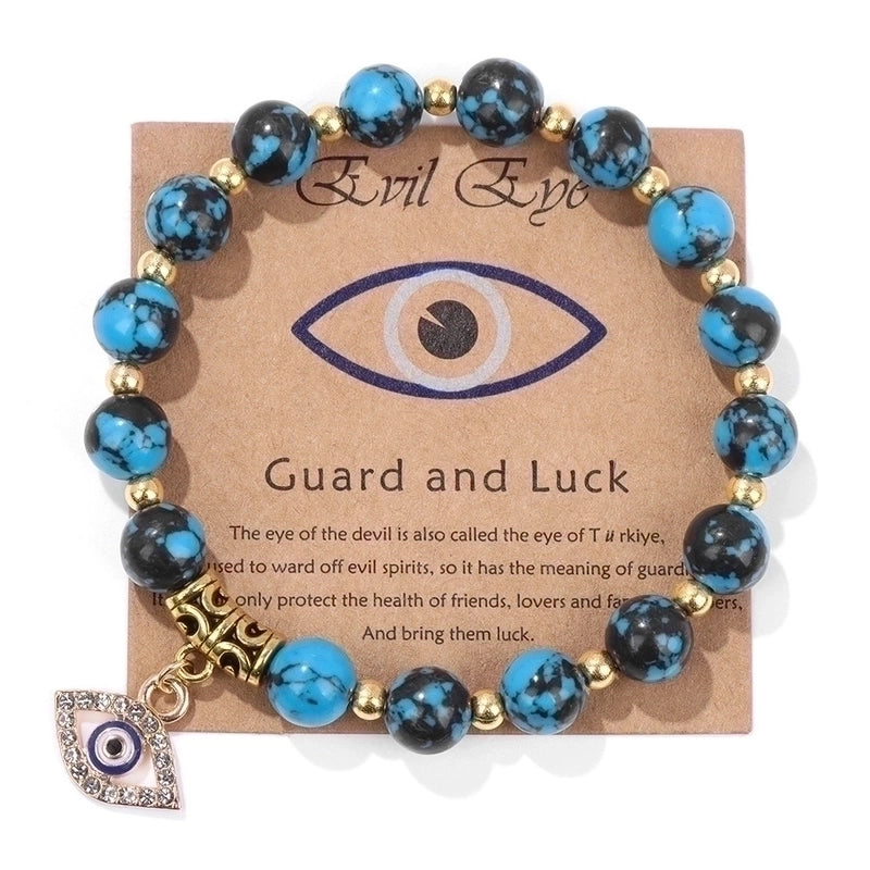 Retro Ethnic Style Devil'S Eye Alloy Natural Stone Elastic String Woven Chain Bracelets In Bulk
