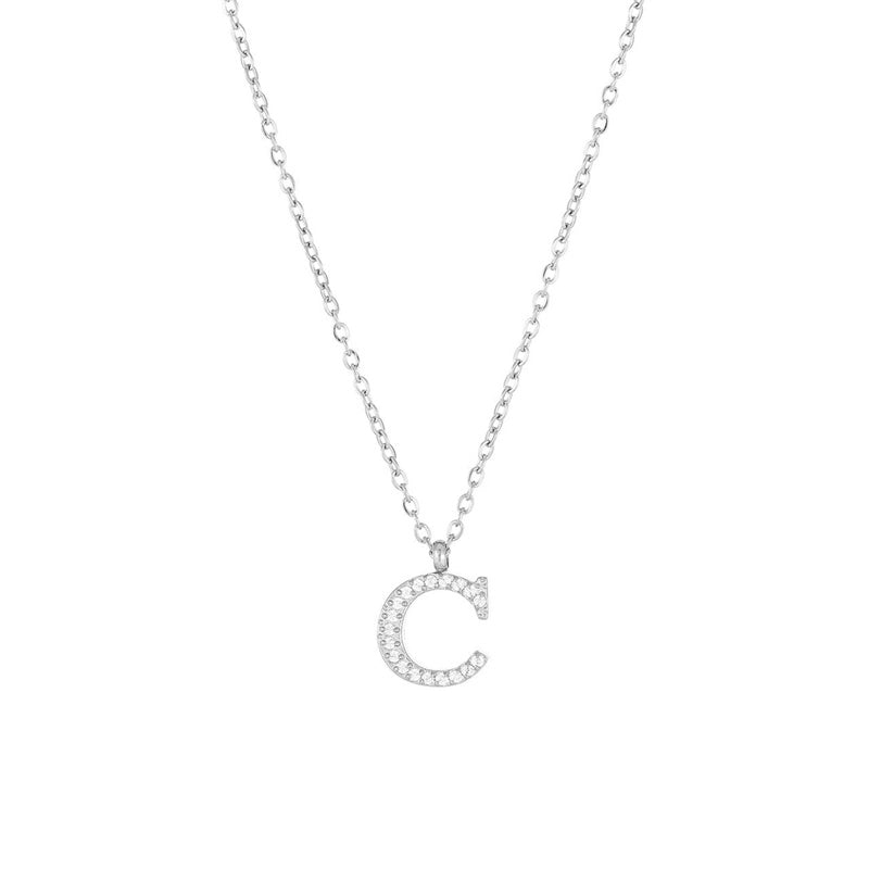 Minimalist Letter 304 Stainless Steel Zircon 16K Gold Plated White Gold Plated Plating Inlay Pendant Necklace