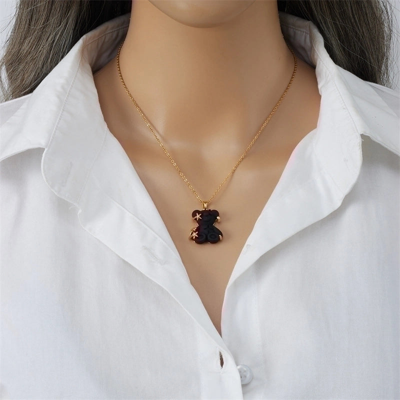 Cute Little Bear Star 201 Stainless Steel Copper Resin Zircon Plating Inlay