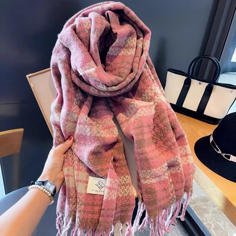 Women's Basic Plaid Polyester Scarf