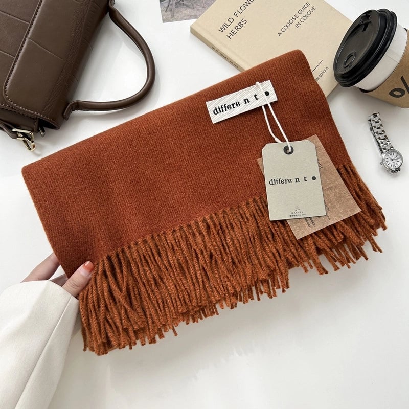 Women's Elegant Retro Solid Color Imitation Cashmere Tassel Scarf
