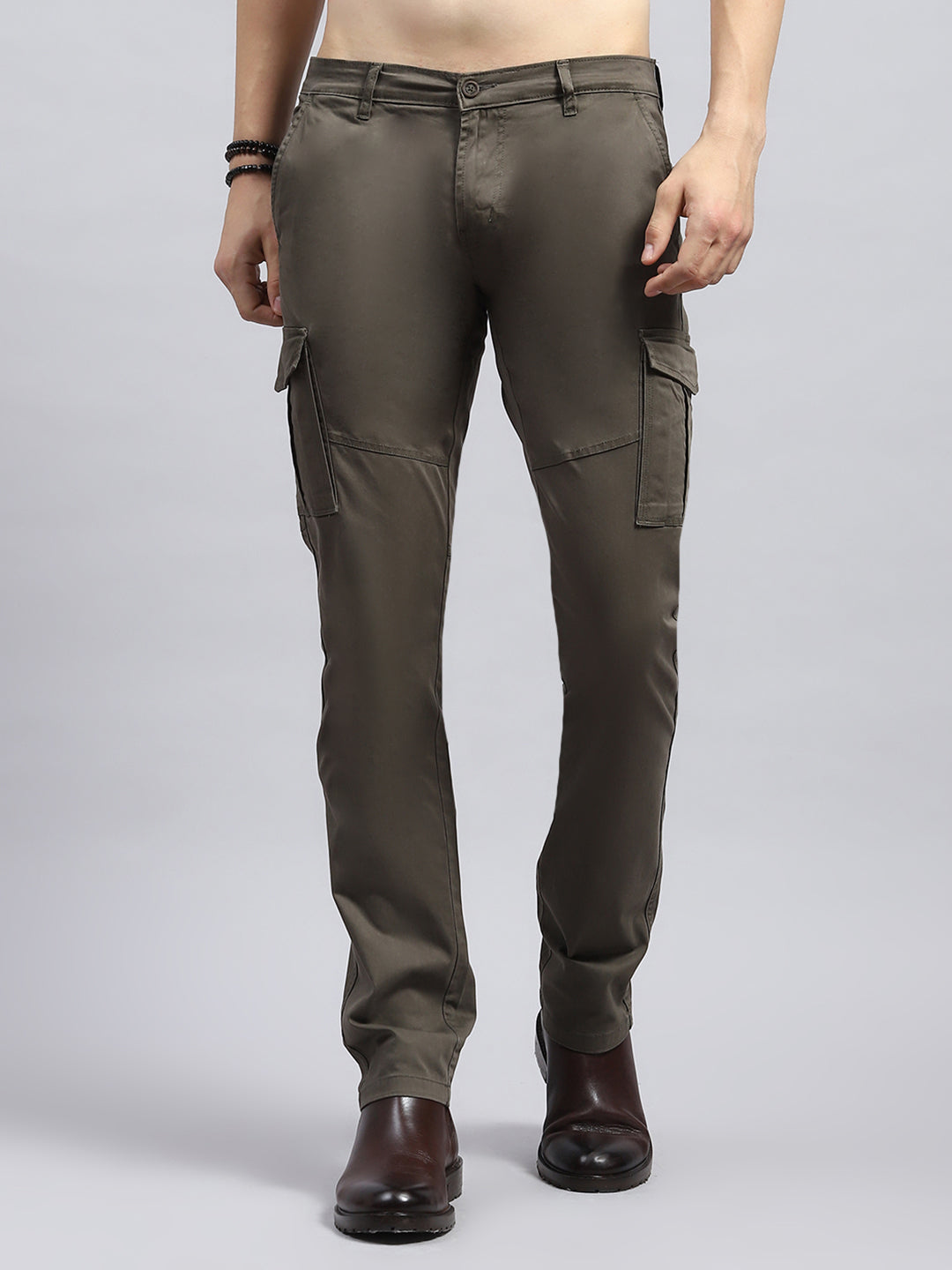 Men Olive Solid Cargo Cargo