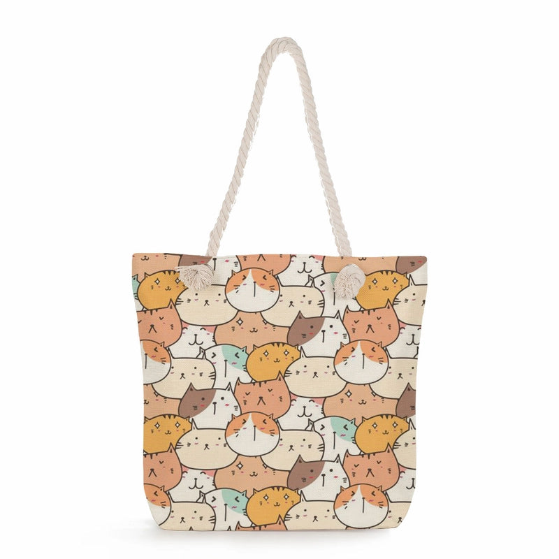 Women's Medium Linen Cartoon Elegant Basic Classic Style Square Zipper Canvas Bag