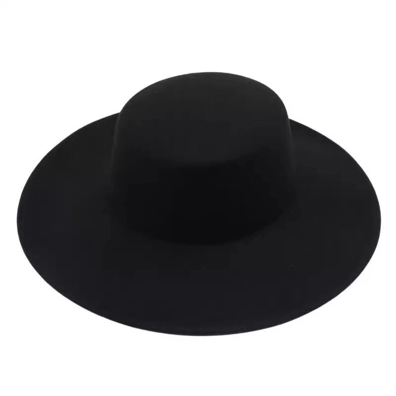 Special For Autumn And Winter Flat Top Woolen Hat Big Brim Felt Hat Female Jazz Hat French Hepburn Style