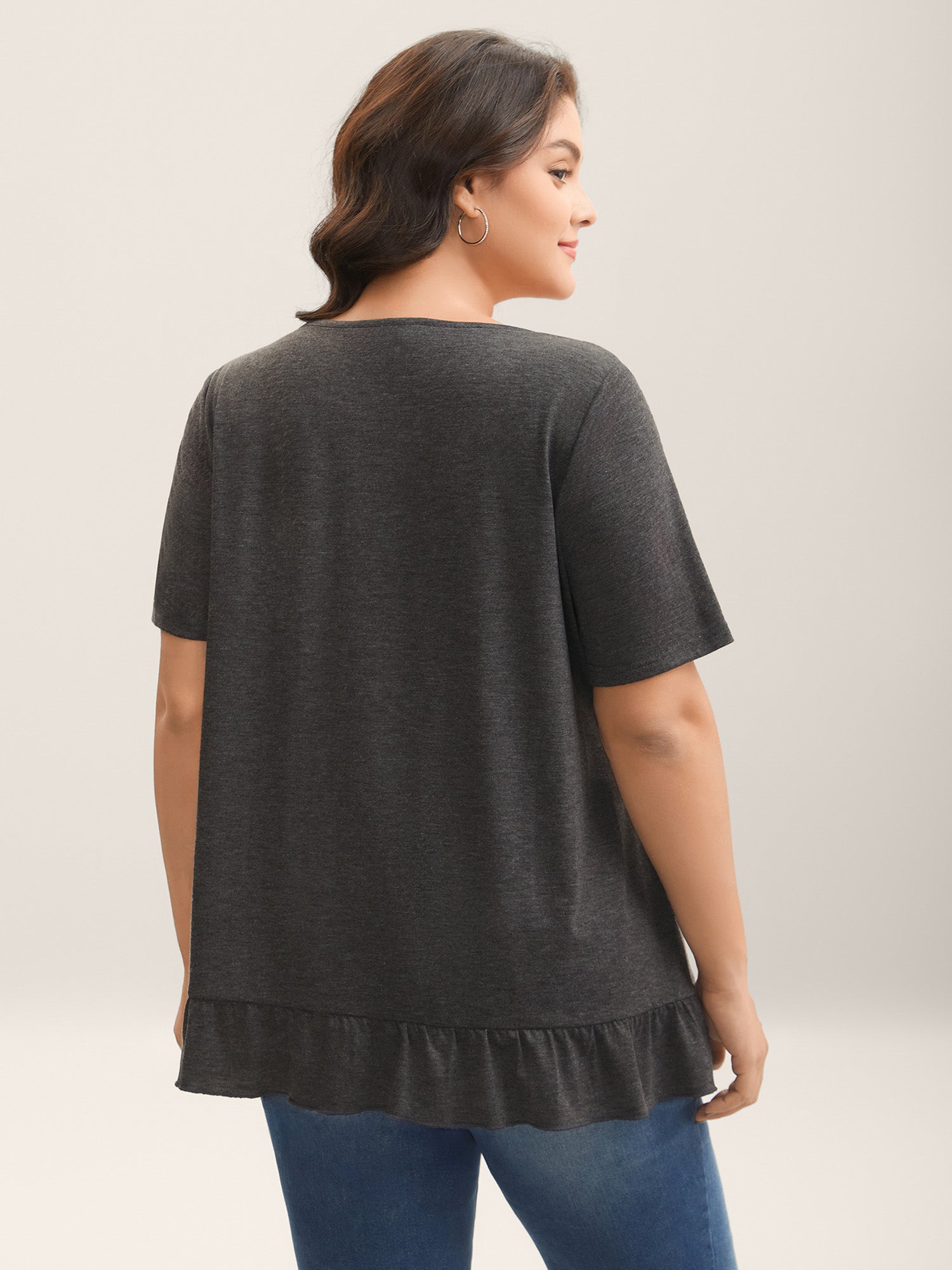 Button Detail Ruffled Hem Babydoll T-Shirt