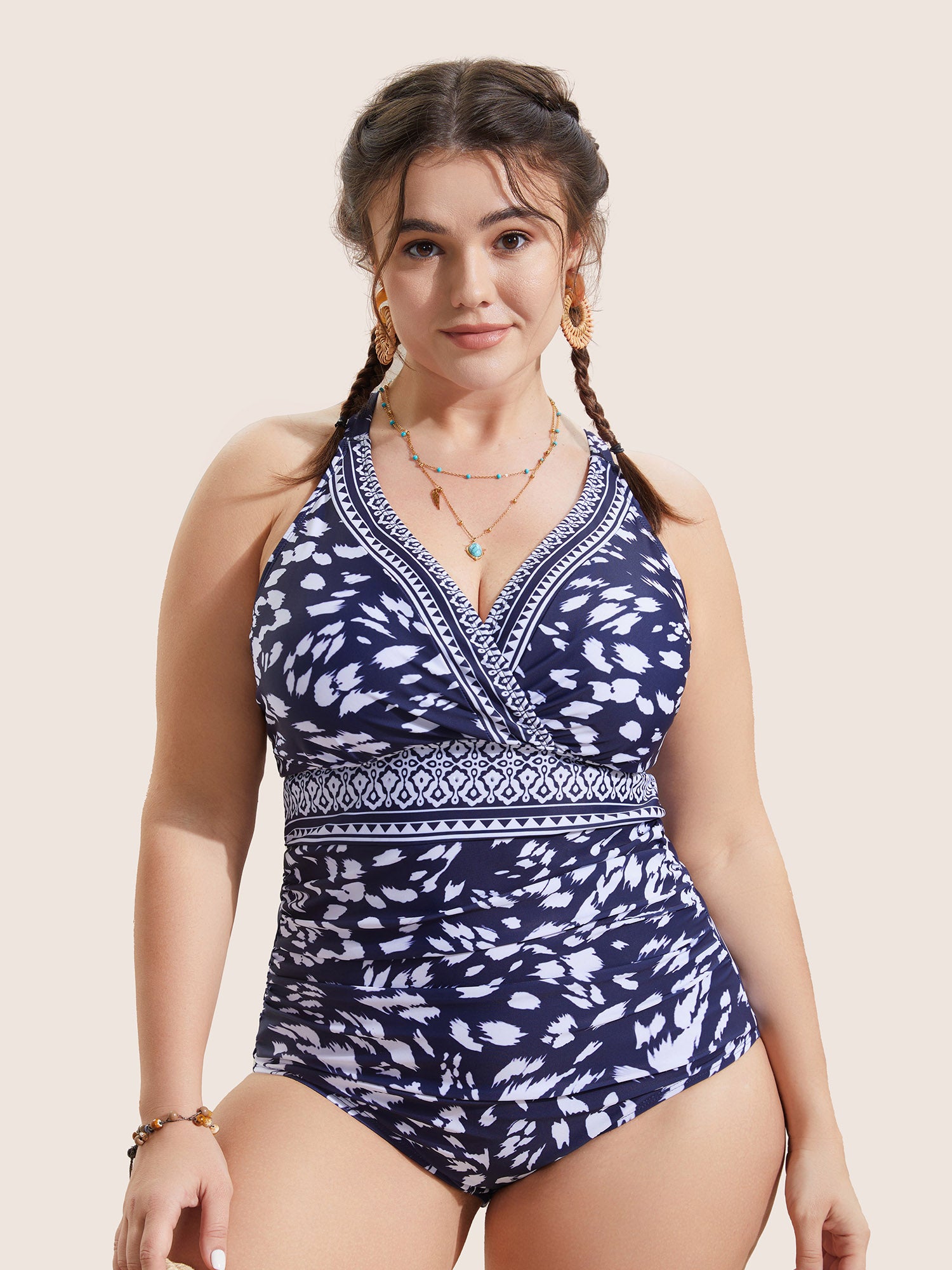 Bandana Print Wrap Ruched One Piece Swimsuit