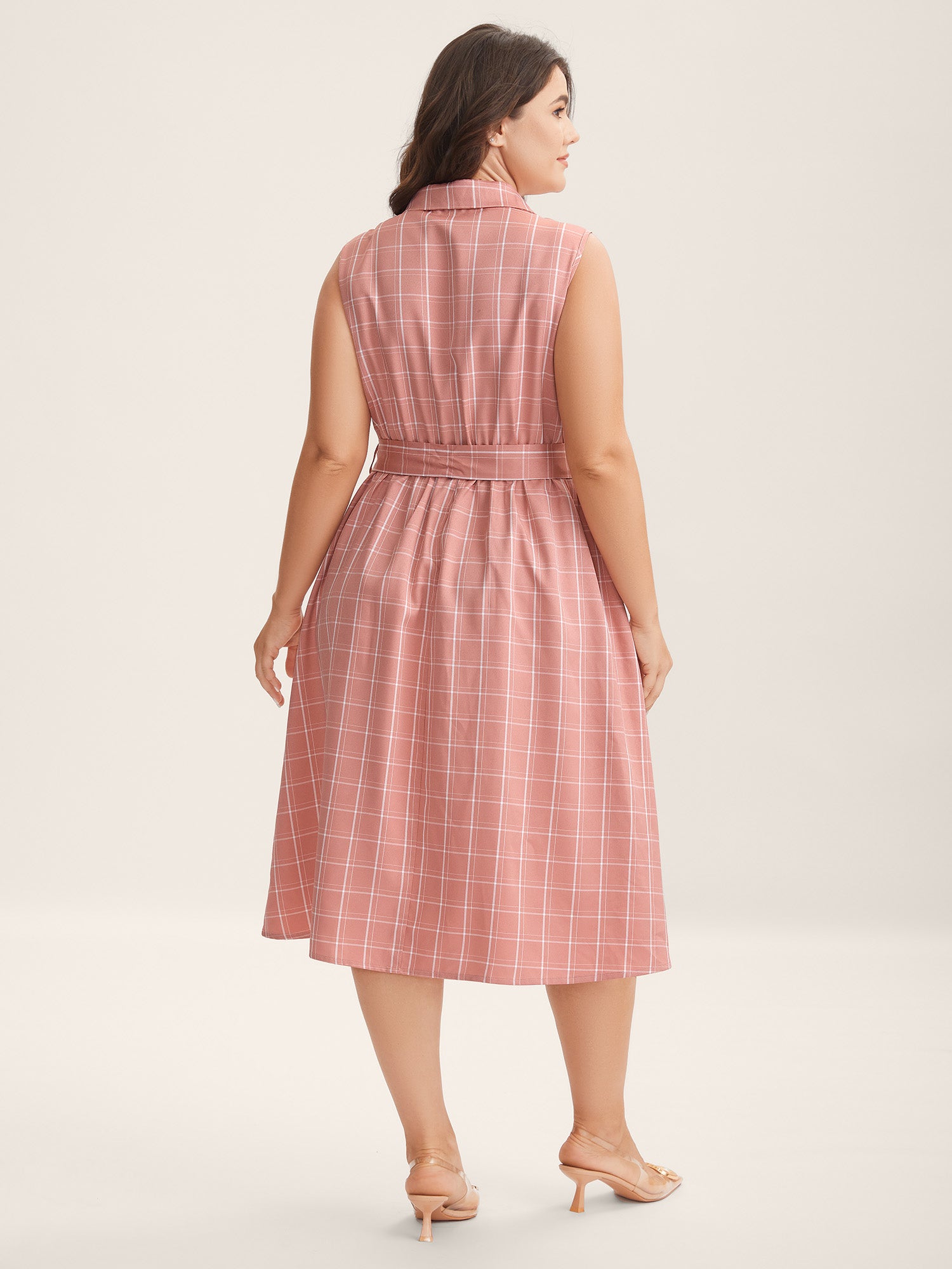 Plaid Belted Pockets Shirt Dress