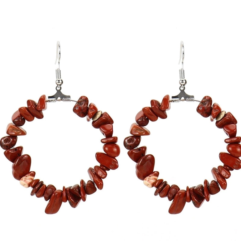 2 Pieces Ig Style Irregular Circle Beaded Plating Alloy Natural Stone Drop Earrings