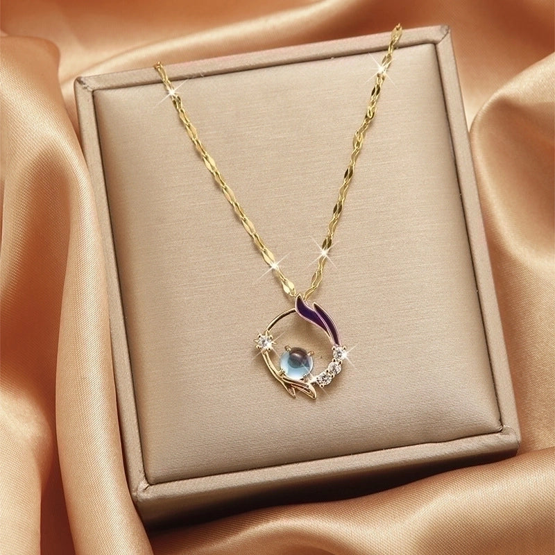 3 Pieces Lady Heart Shape Flower Titanium Steel Plating Inlay Zircon Gold Plated Pendant Necklace