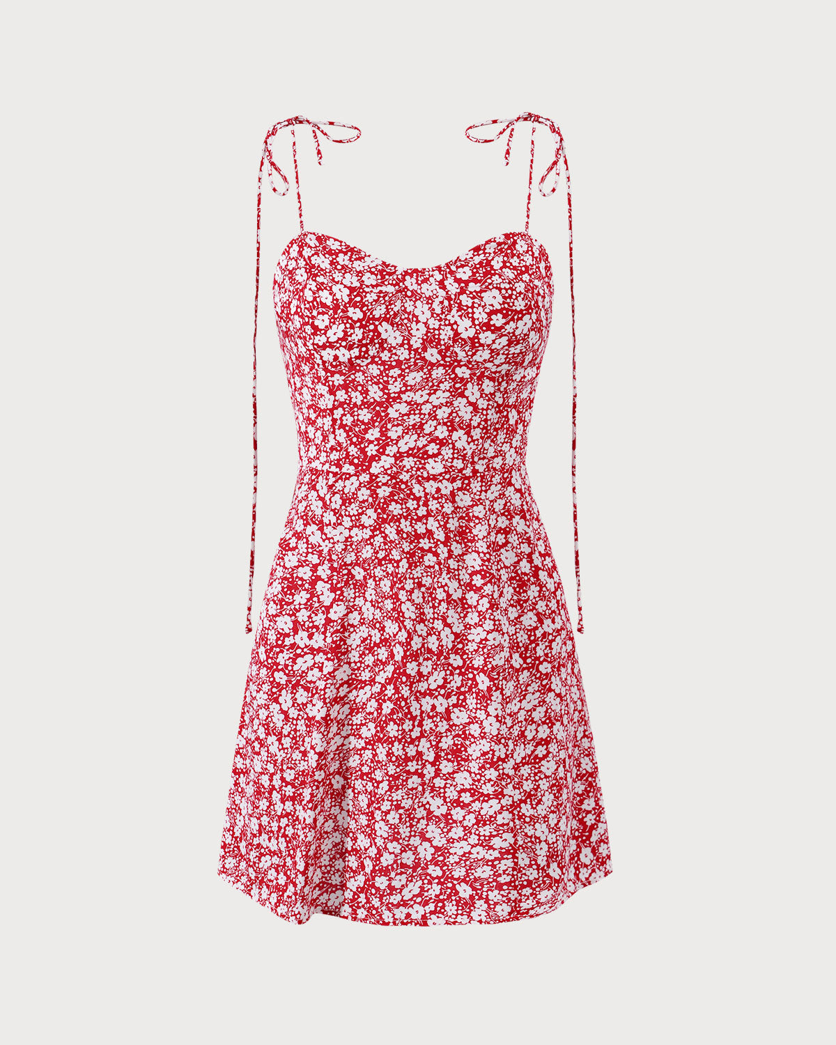 The Red Sweetheart Neck Floral Mini Dress