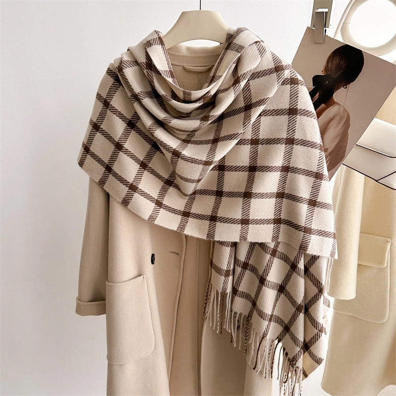 Unisex Elegant Minimalist Lattice Polyester Tassel Scarf