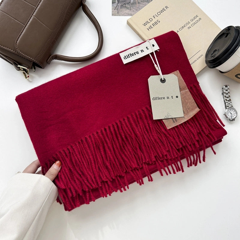 Women's Elegant Retro Solid Color Imitation Cashmere Tassel Scarf