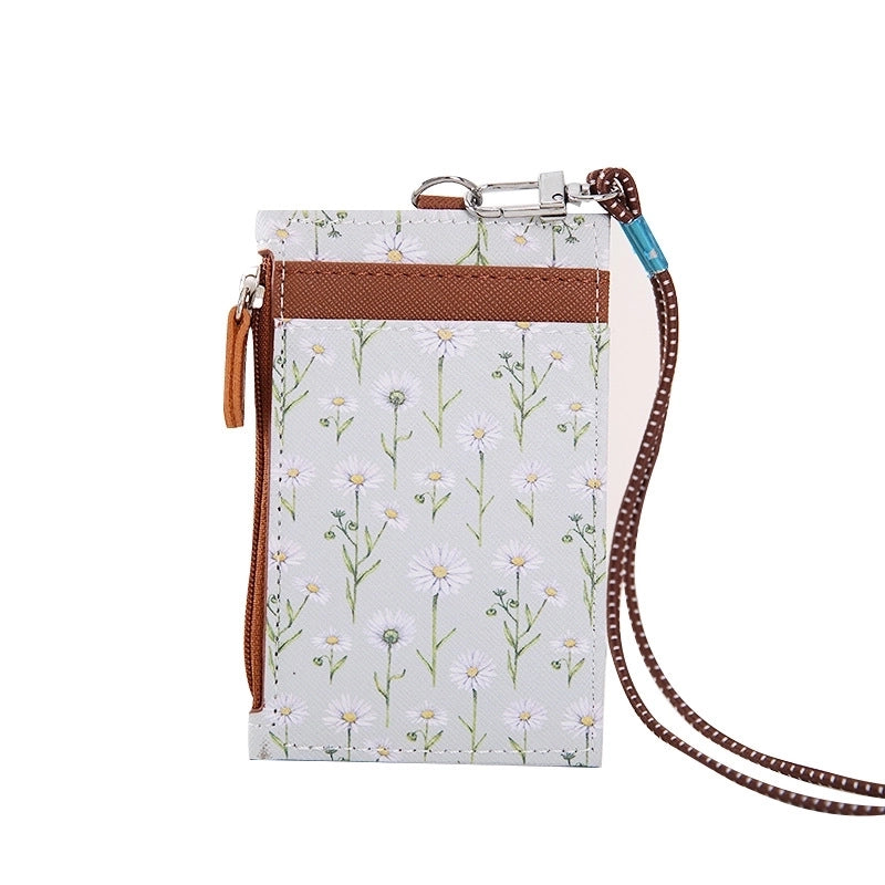 Unisex Flower Pu Leather Zipper Card Holders