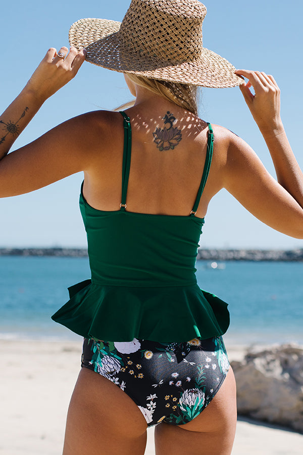 Drawstring Front Floral Print Tankini Set