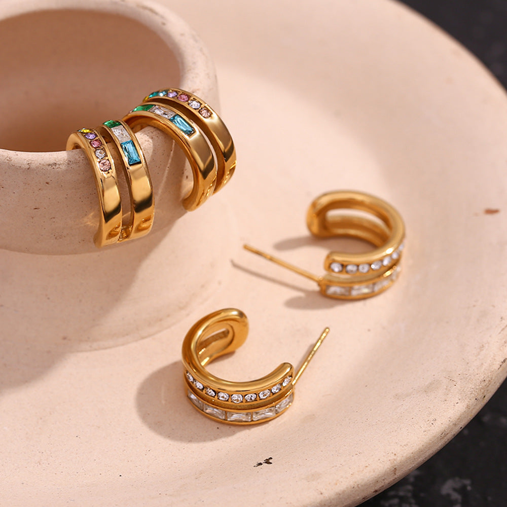 Fashion Circle Geometric Stainless Steel 18K Gold Plated Earrings