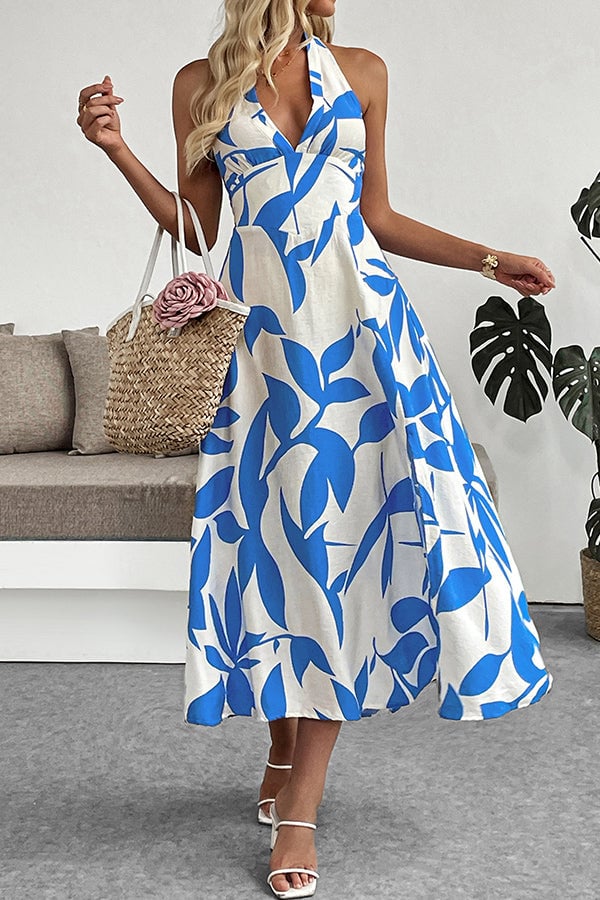 Floral Print Halter Neck Casual Dress
