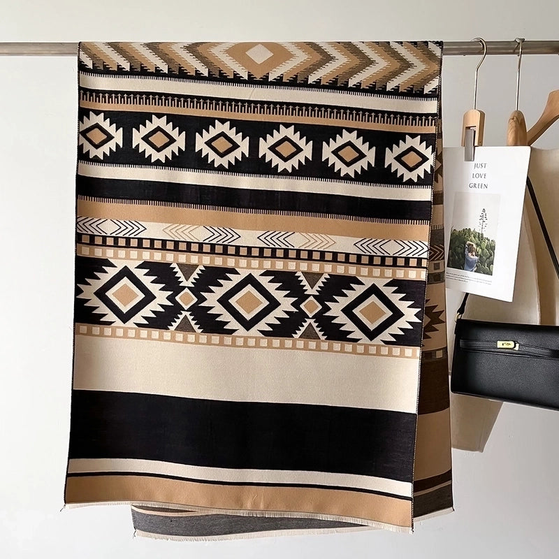 Women's Elegant Printing Color Block Imitation Cashmere Polyester Scarf