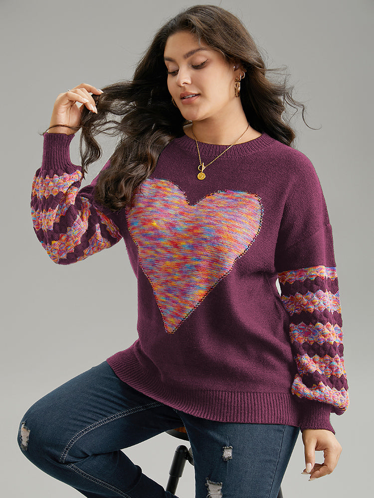 Heart Heather Patchwork Crew Neck Pullover