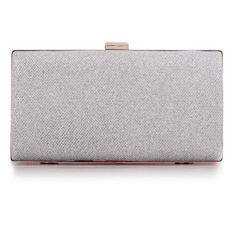 Black Champagne Silver Pu Leather Polyester Solid Color Square Clutch Evening Bag