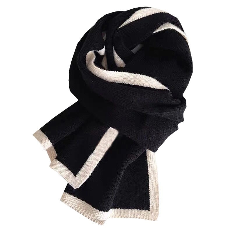 Wool Scarf Knitted Unisex Cihc Style Simple Solid Color Warm Shawl Neck Dual-Use
