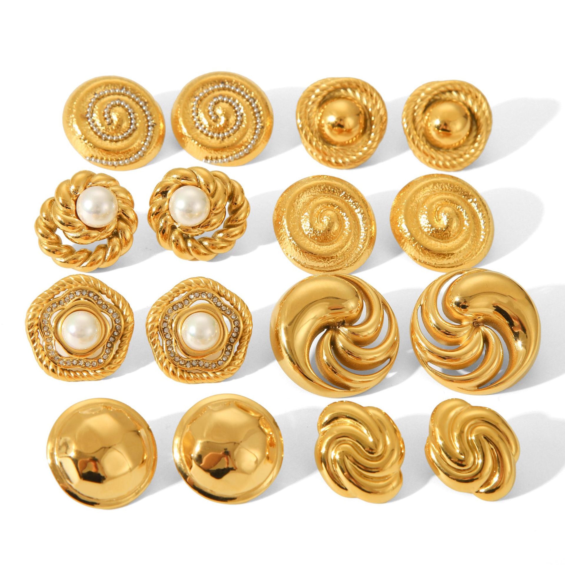 Pearl Geometric Stainless Steel Electroplating Earrings
