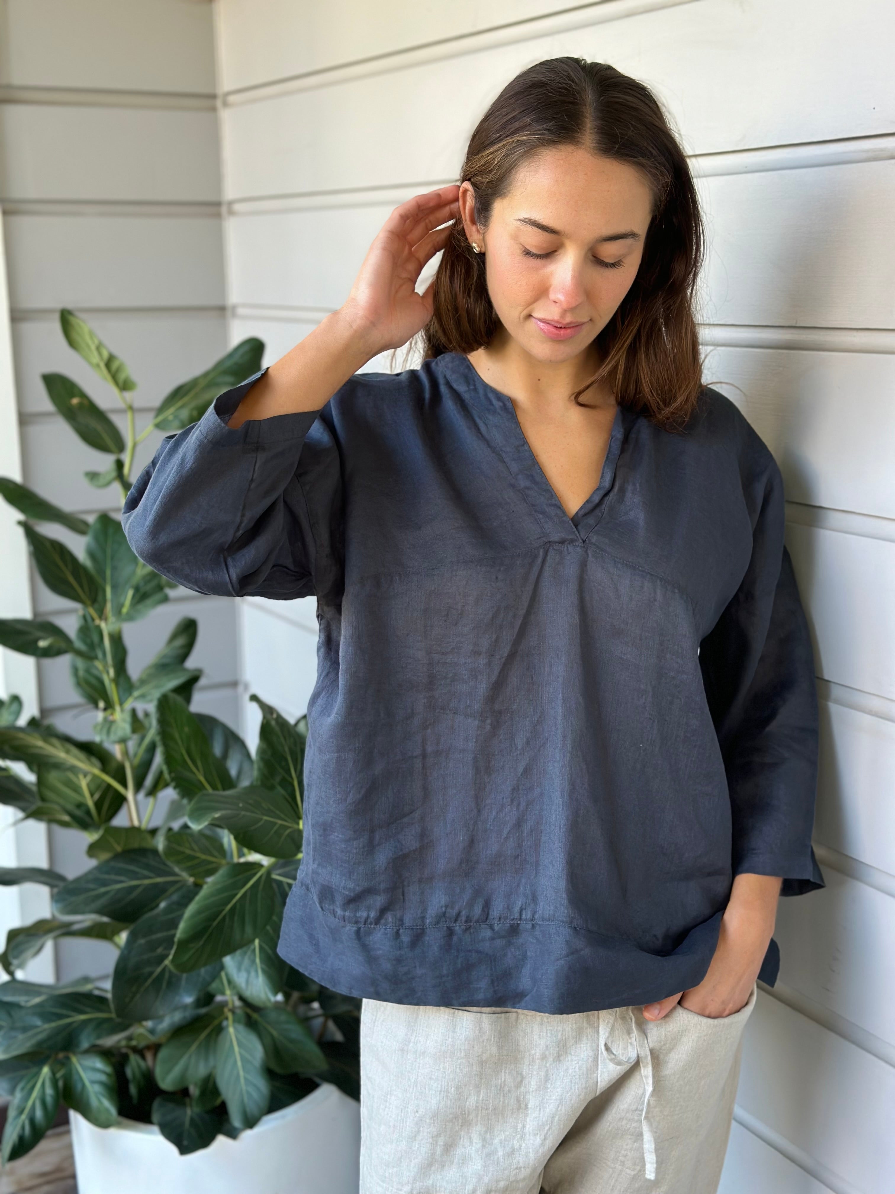 francis top - charcoal linen
