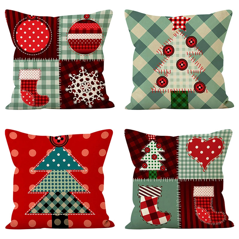 Classic Style Christmas Tree Snowflake Linen Pillow Cases Couch & Sofa Decor