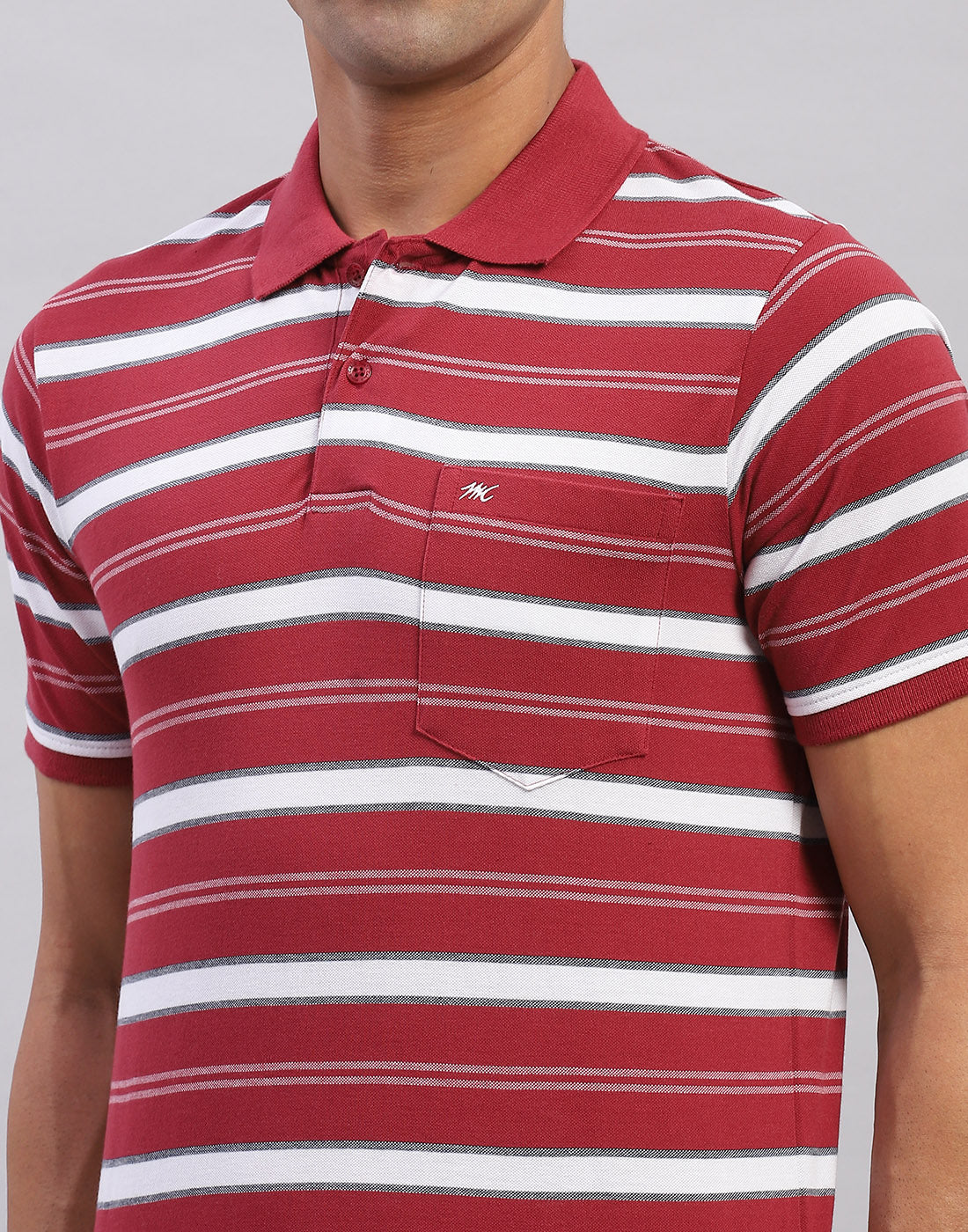 Men Maroon Stripe Polo Collar Half Sleeve T-Shirt