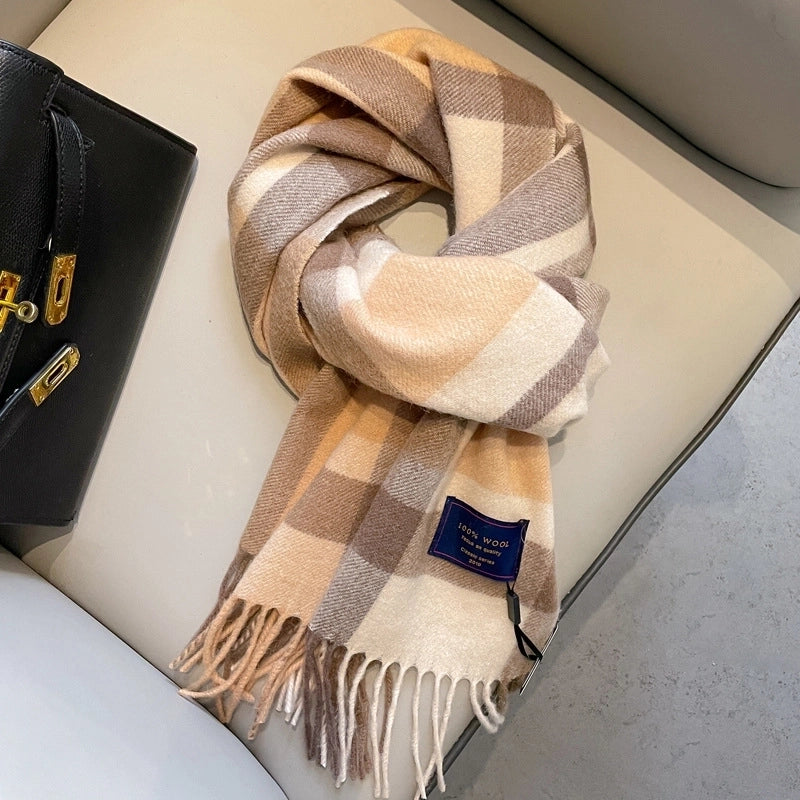 100% Wool Scarf Men's Winter Cashmere New Red Gift Box Packaging Gray Men's Plaid Scarf