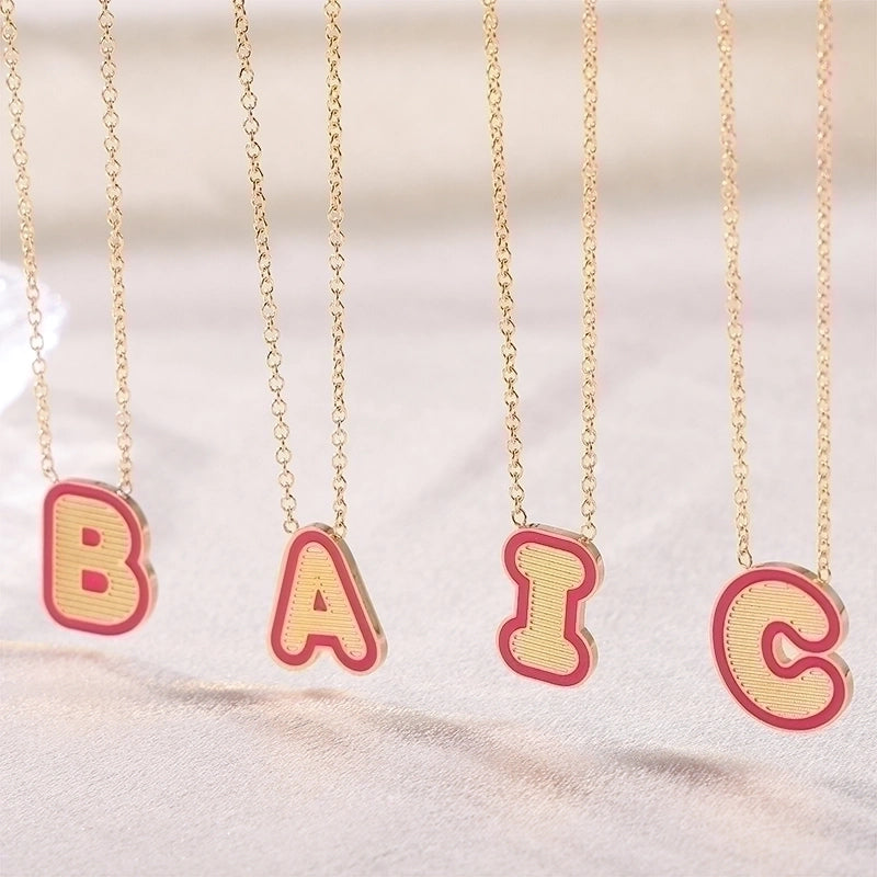 Sweet Minimalist Artistic Letter Stainless Steel Enamel Plating Pendant Necklace
