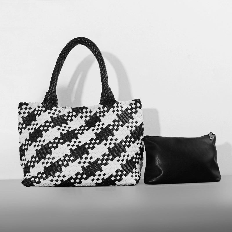 Women's Large Pu Leather Solid Color Classic Style Streetwear Weave Bucket Magnetic Buckle Bag Sets