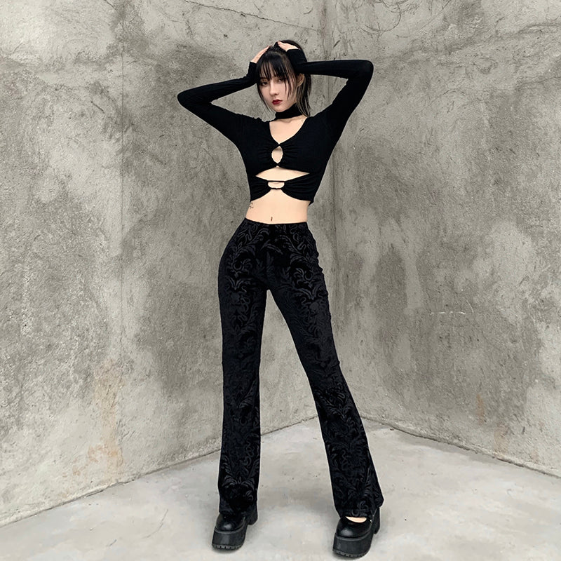 Black velvet pants KF81819